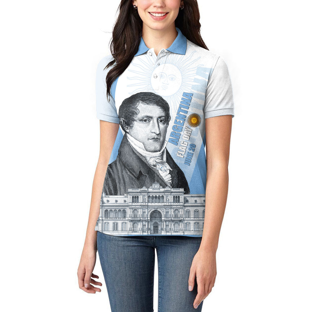 Custom Argentina Manuel Belgrano Women Polo Shirt Flag Day - Patriotic Sun of May