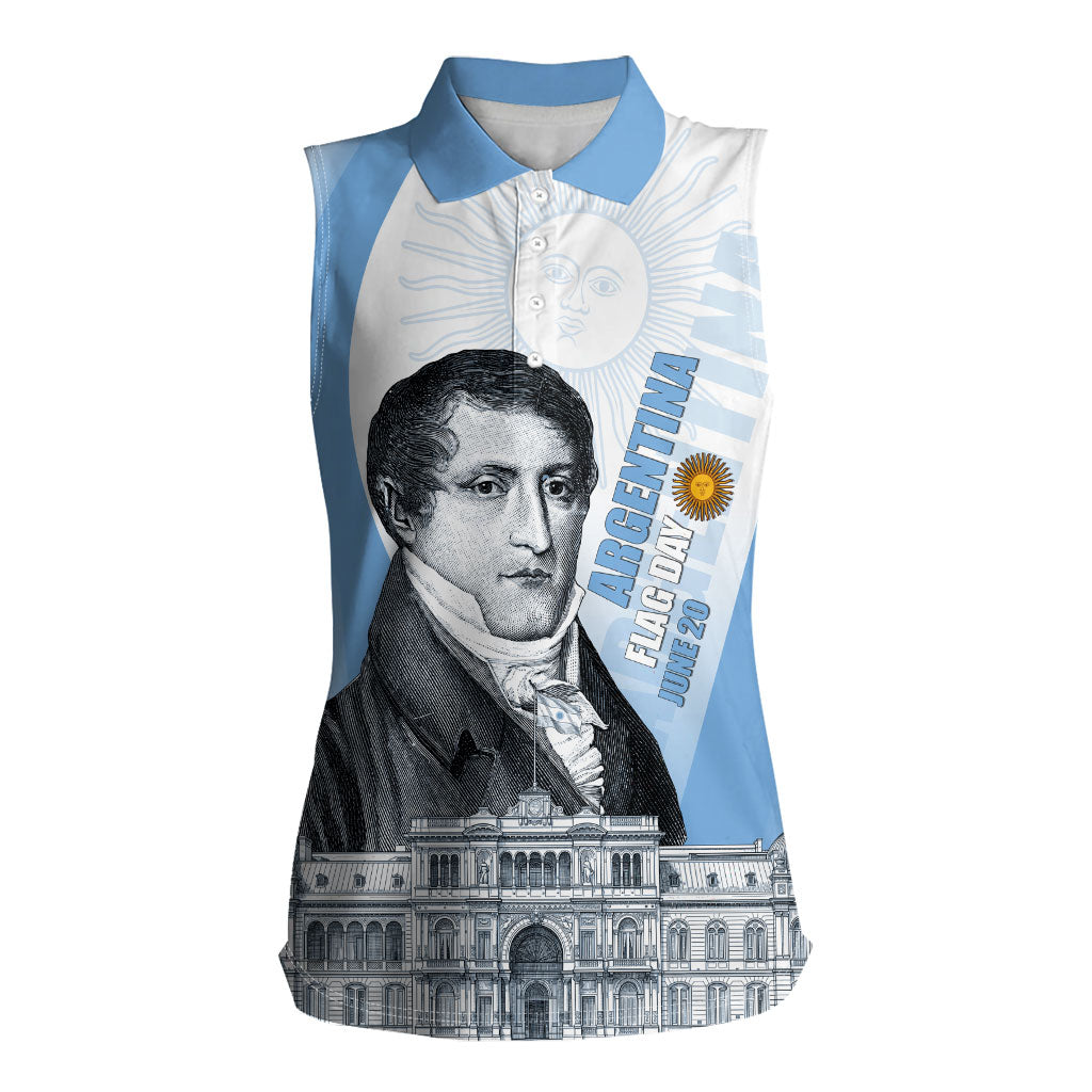 Custom Argentina Manuel Belgrano Women Sleeveless Polo Shirt Flag Day - Patriotic Sun of May