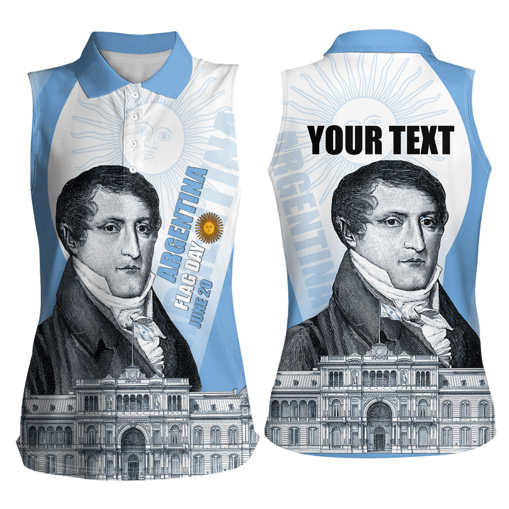 Custom Argentina Manuel Belgrano Women Sleeveless Polo Shirt Flag Day - Patriotic Sun of May