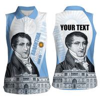 Custom Argentina Manuel Belgrano Women Sleeveless Polo Shirt Flag Day - Patriotic Sun of May