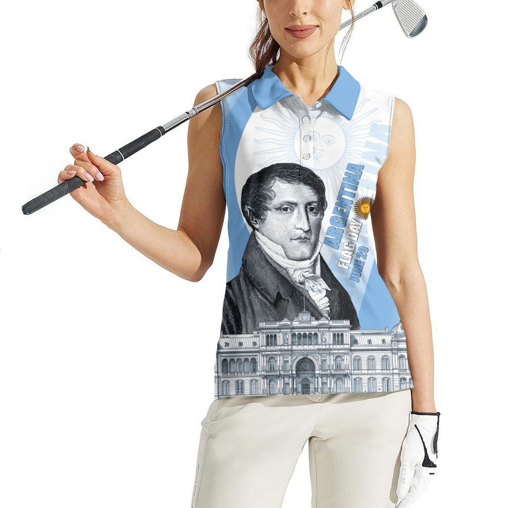 Custom Argentina Manuel Belgrano Women Sleeveless Polo Shirt Flag Day - Patriotic Sun of May