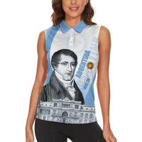 Custom Argentina Manuel Belgrano Women Sleeveless Polo Shirt Flag Day - Patriotic Sun of May