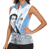 Custom Argentina Manuel Belgrano Women Sleeveless Polo Shirt Flag Day - Patriotic Sun of May