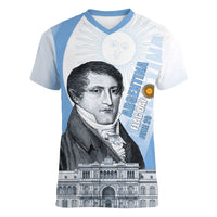 Custom Argentina Manuel Belgrano Women V-Neck T-Shirt Flag Day - Patriotic Sun of May