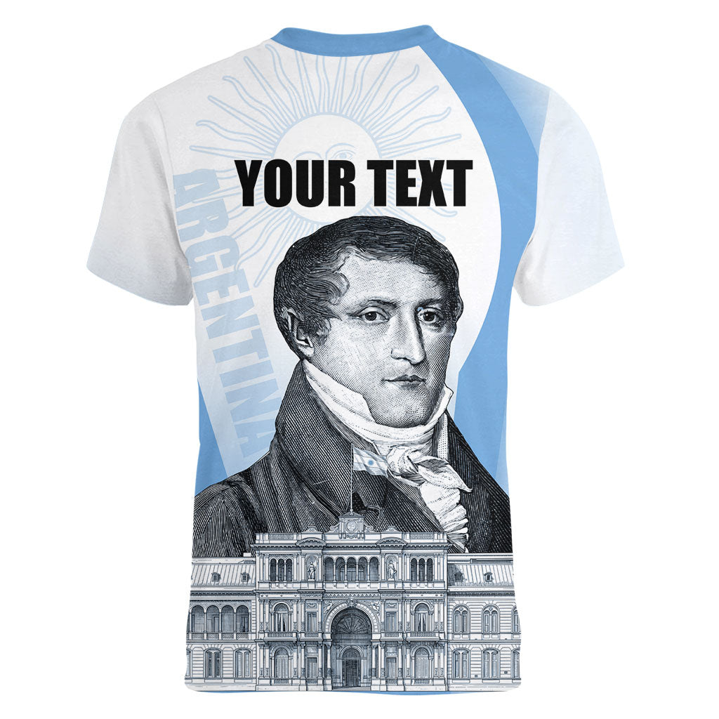 Custom Argentina Manuel Belgrano Women V-Neck T-Shirt Flag Day - Patriotic Sun of May