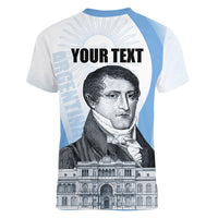 Custom Argentina Manuel Belgrano Women V-Neck T-Shirt Flag Day - Patriotic Sun of May