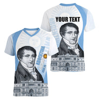 Custom Argentina Manuel Belgrano Women V-Neck T-Shirt Flag Day - Patriotic Sun of May