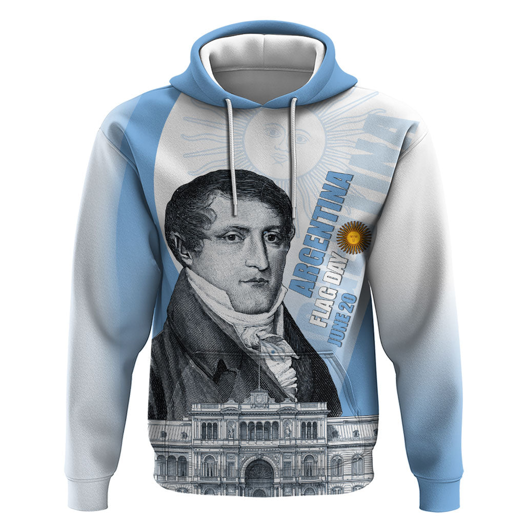 Custom Argentina Manuel Belgrano Zip Hoodie Flag Day - Patriotic Sun of May