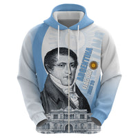 Custom Argentina Manuel Belgrano Zip Hoodie Flag Day - Patriotic Sun of May