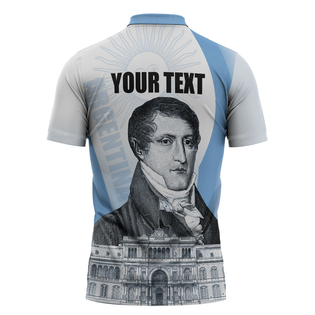 Custom Argentina Manuel Belgrano Zipper Polo Shirt Flag Day - Patriotic Sun of May