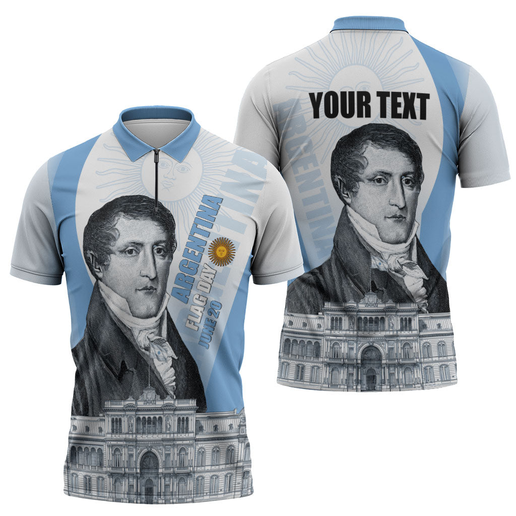 Custom Argentina Manuel Belgrano Zipper Polo Shirt Flag Day - Patriotic Sun of May