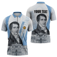 Custom Argentina Manuel Belgrano Zipper Polo Shirt Flag Day - Patriotic Sun of May
