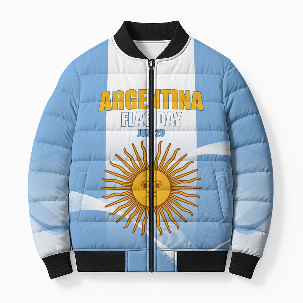 Personalized Argentina Flag Day Bomber Puffer Jacket Sun Of May Sol De Mayo - National Emblem Patriotism