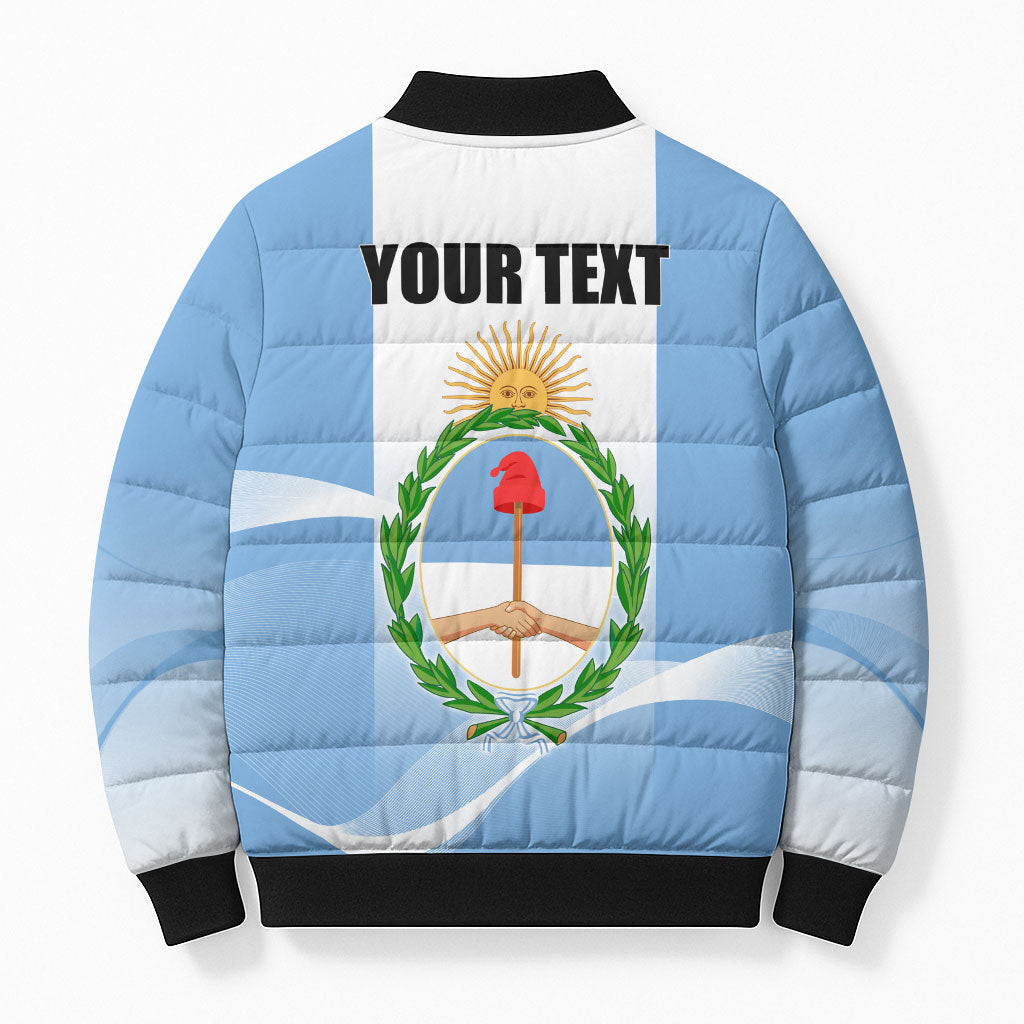 Personalized Argentina Flag Day Bomber Puffer Jacket Sun Of May Sol De Mayo - National Emblem Patriotism