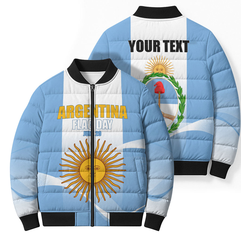 Personalized Argentina Flag Day Bomber Puffer Jacket Sun Of May Sol De Mayo - National Emblem Patriotism