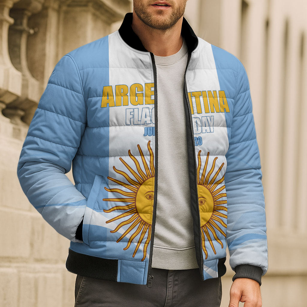 Personalized Argentina Flag Day Bomber Puffer Jacket Sun Of May Sol De Mayo - National Emblem Patriotism