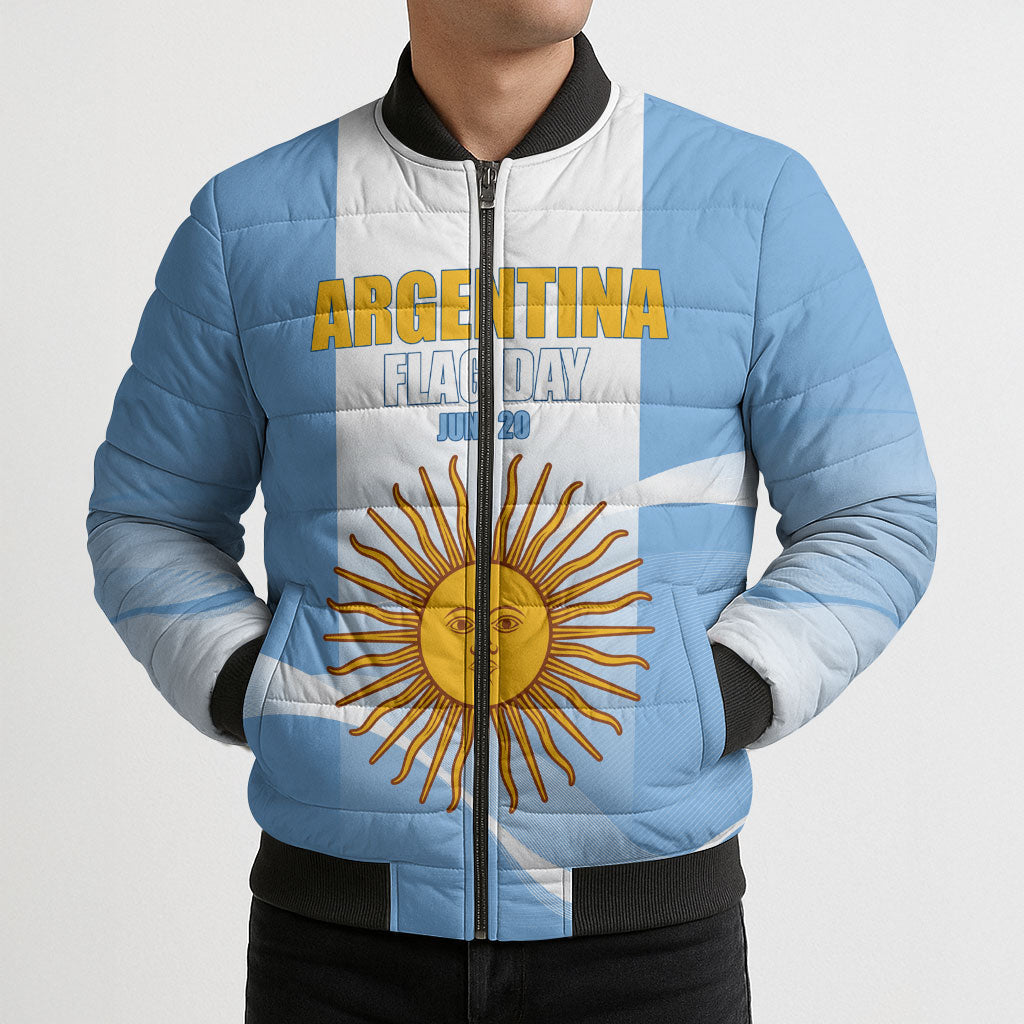 Personalized Argentina Flag Day Bomber Puffer Jacket Sun Of May Sol De Mayo - National Emblem Patriotism