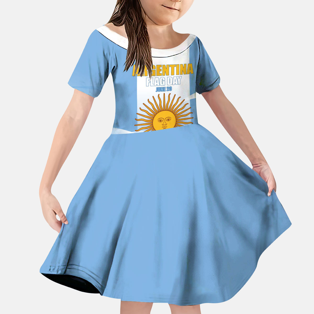 Personalized Argentina Flag Day Kid Short Sleeve Dress Sun Of May Sol De Mayo - National Emblem Patriotism
