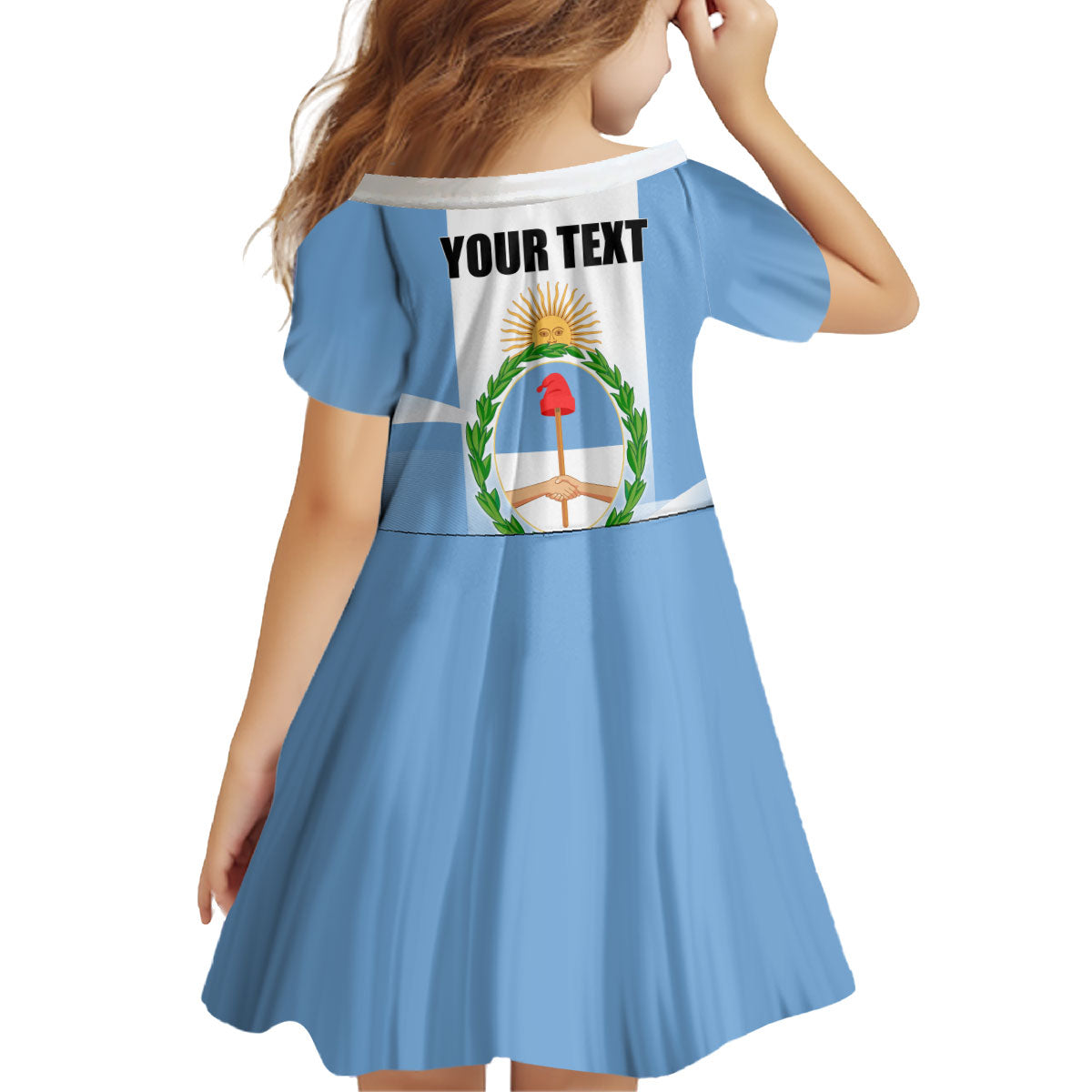 Personalized Argentina Flag Day Kid Short Sleeve Dress Sun Of May Sol De Mayo - National Emblem Patriotism