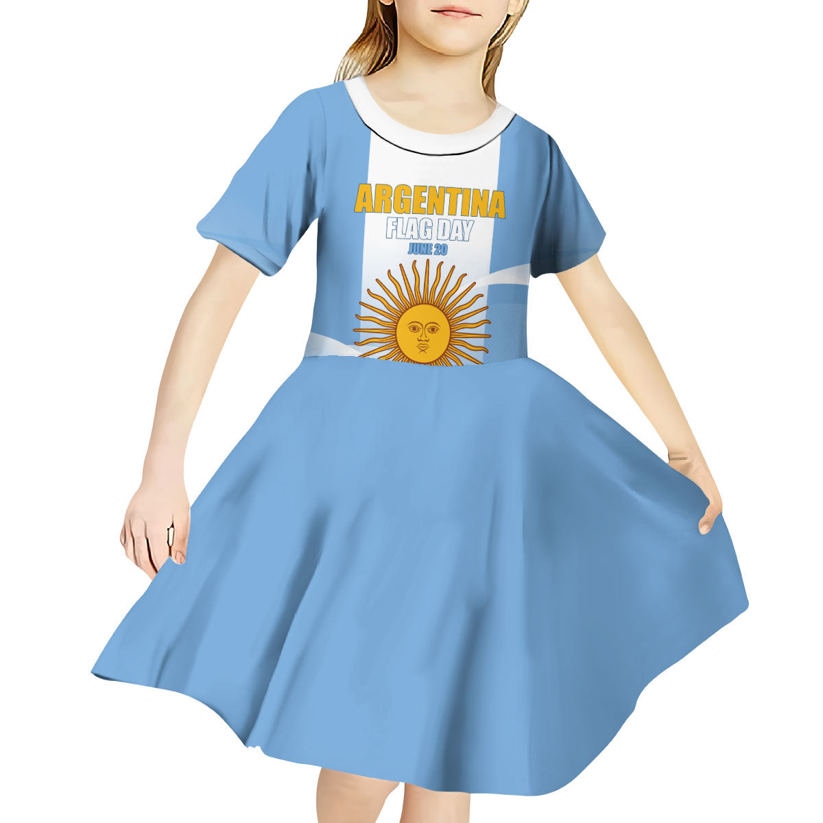 Personalized Argentina Flag Day Kid Short Sleeve Dress Sun Of May Sol De Mayo - National Emblem Patriotism