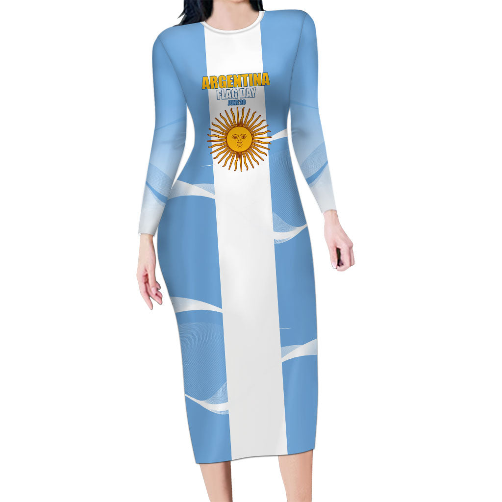 Personalized Argentina Flag Day Long Sleeve Bodycon Dress Sun Of May Sol De Mayo - National Emblem Patriotism