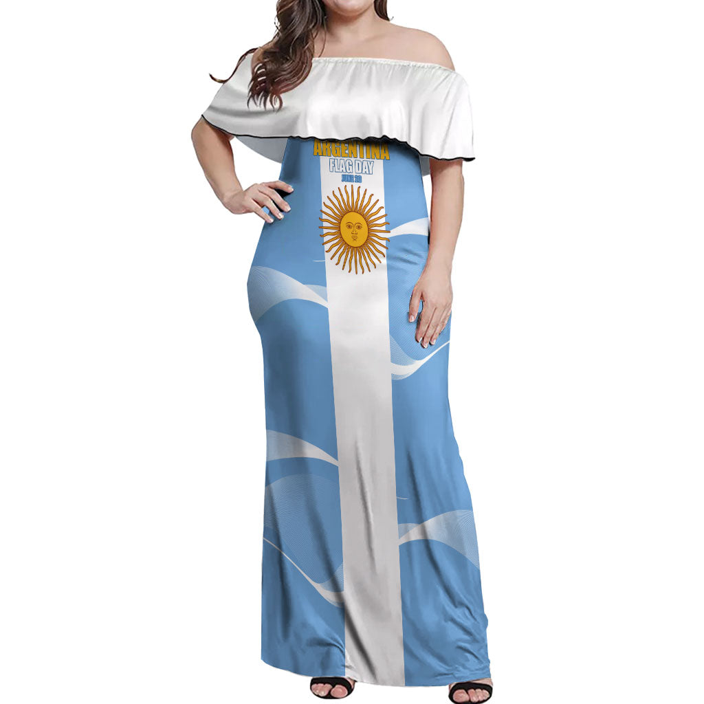 Personalized Argentina Flag Day Off Shoulder Maxi Dress Sun Of May Sol De Mayo - National Emblem Patriotism