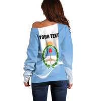 Personalized Argentina Flag Day Off Shoulder Sweater Sun Of May Sol De Mayo - National Emblem Patriotism