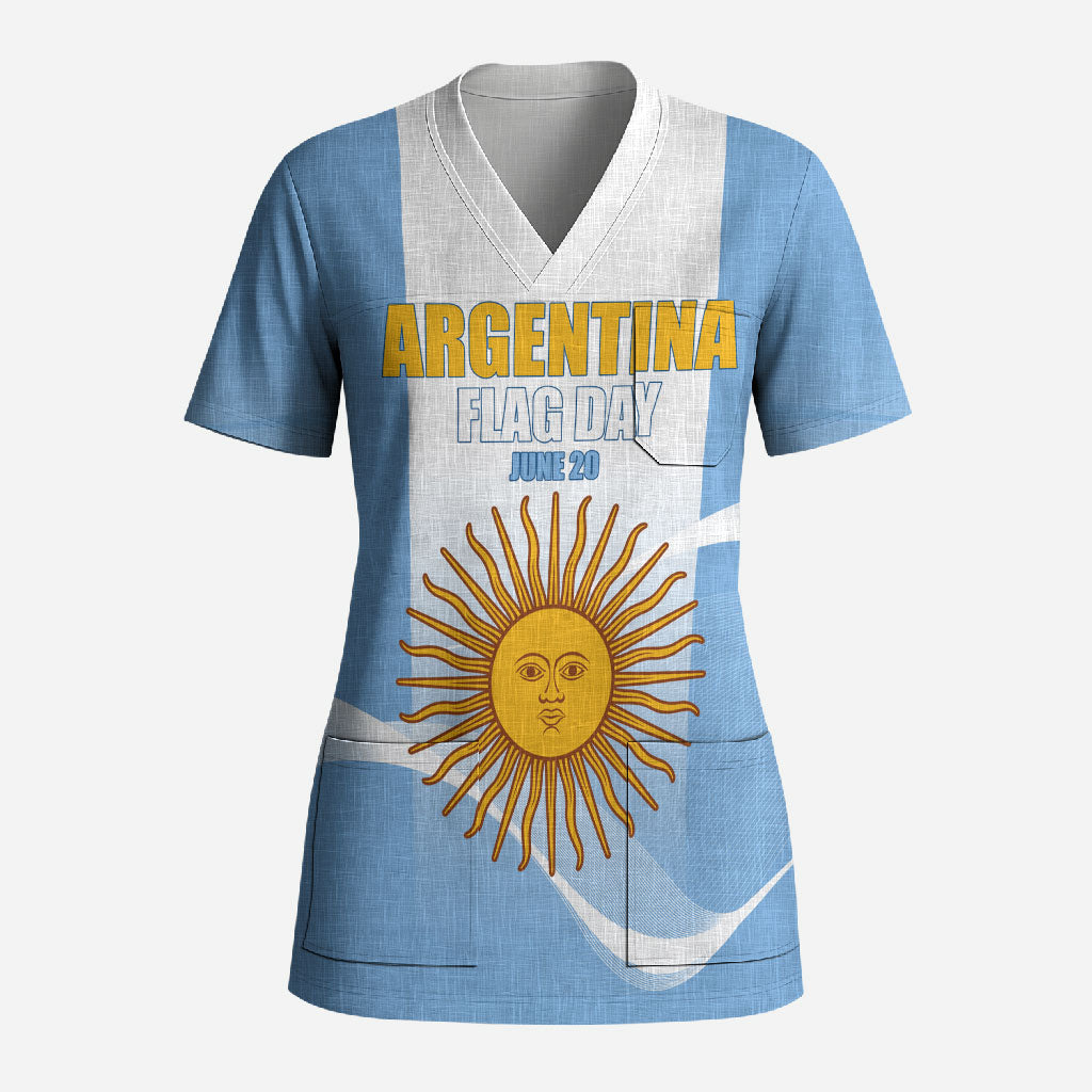 Personalized Argentina Flag Day Scrub Top Sun Of May Sol De Mayo - National Emblem Patriotism