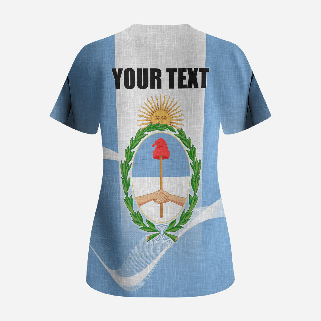 Personalized Argentina Flag Day Scrub Top Sun Of May Sol De Mayo - National Emblem Patriotism