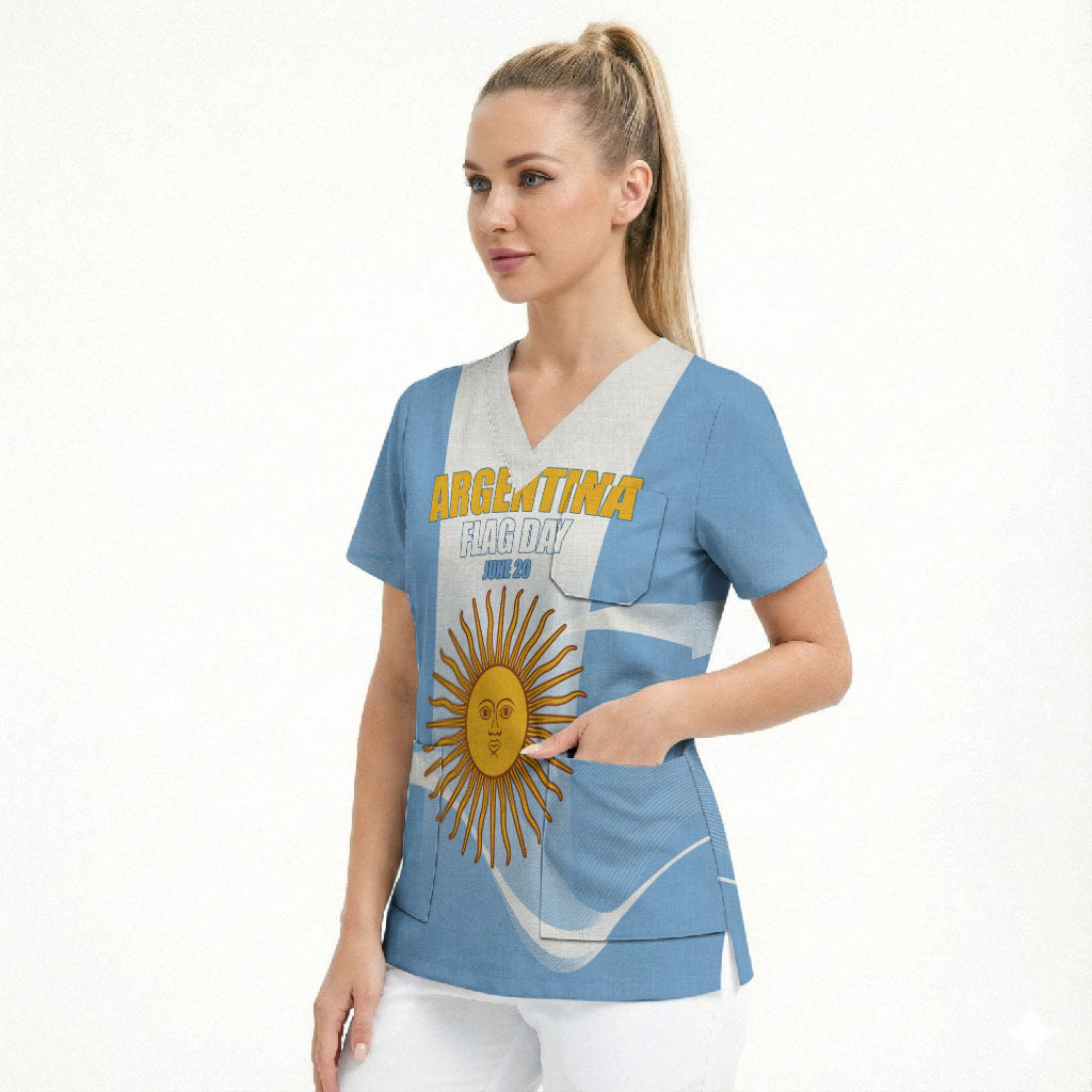 Personalized Argentina Flag Day Scrub Top Sun Of May Sol De Mayo - National Emblem Patriotism