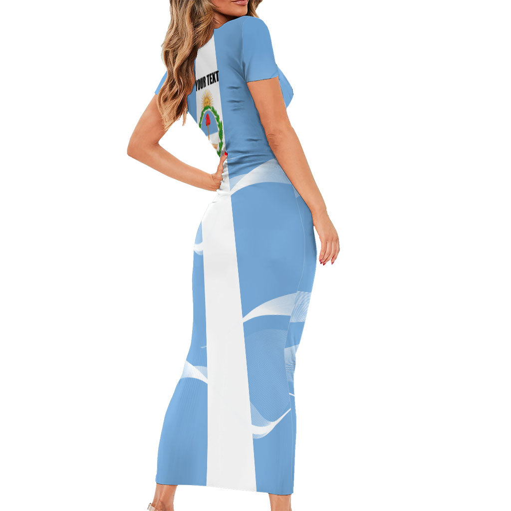 Personalized Argentina Flag Day Short Sleeve Bodycon Dress Sun Of May Sol De Mayo - National Emblem Patriotism