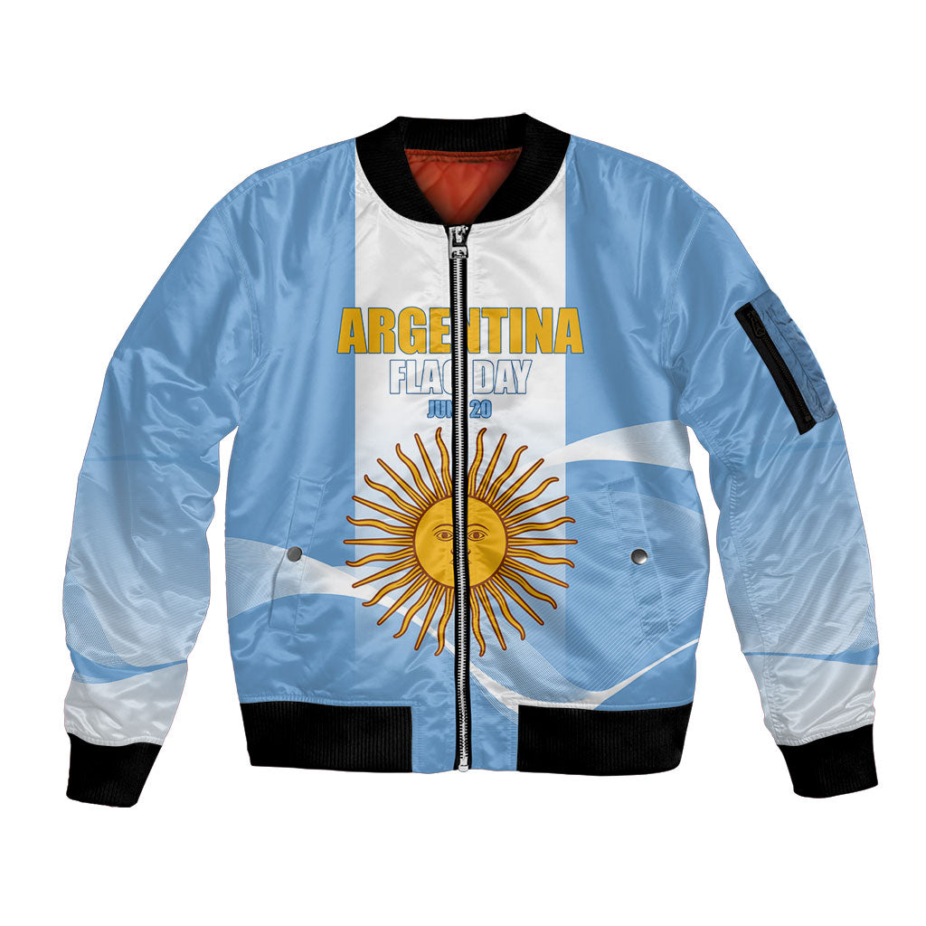 Personalized Argentina Flag Day Sleeve Zip Bomber Jacket Sun Of May Sol De Mayo - National Emblem Patriotism
