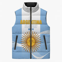 Personalized Argentina Flag Day Sleeveless Puffer Jacket Sun Of May Sol De Mayo - National Emblem Patriotism