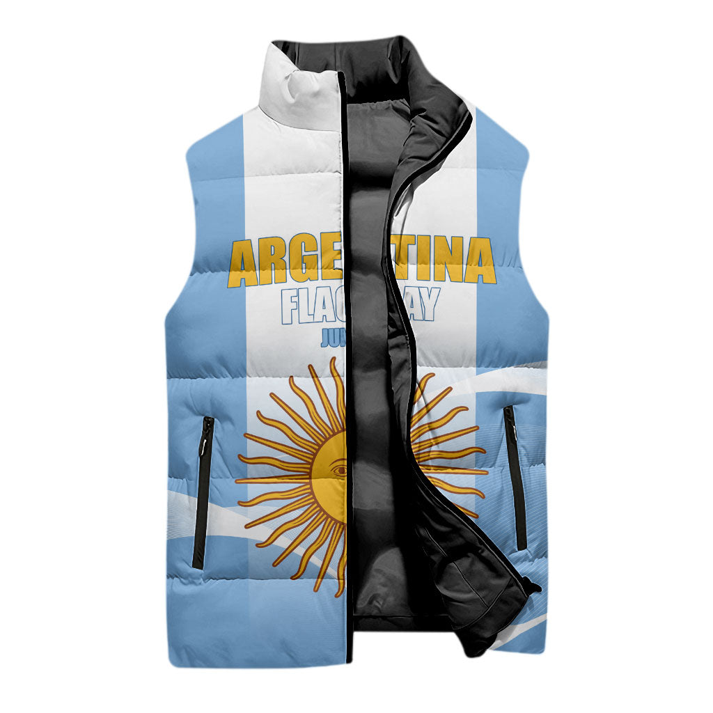 Personalized Argentina Flag Day Sleeveless Puffer Jacket Sun Of May Sol De Mayo - National Emblem Patriotism