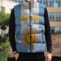 Personalized Argentina Flag Day Sleeveless Puffer Jacket Sun Of May Sol De Mayo - National Emblem Patriotism