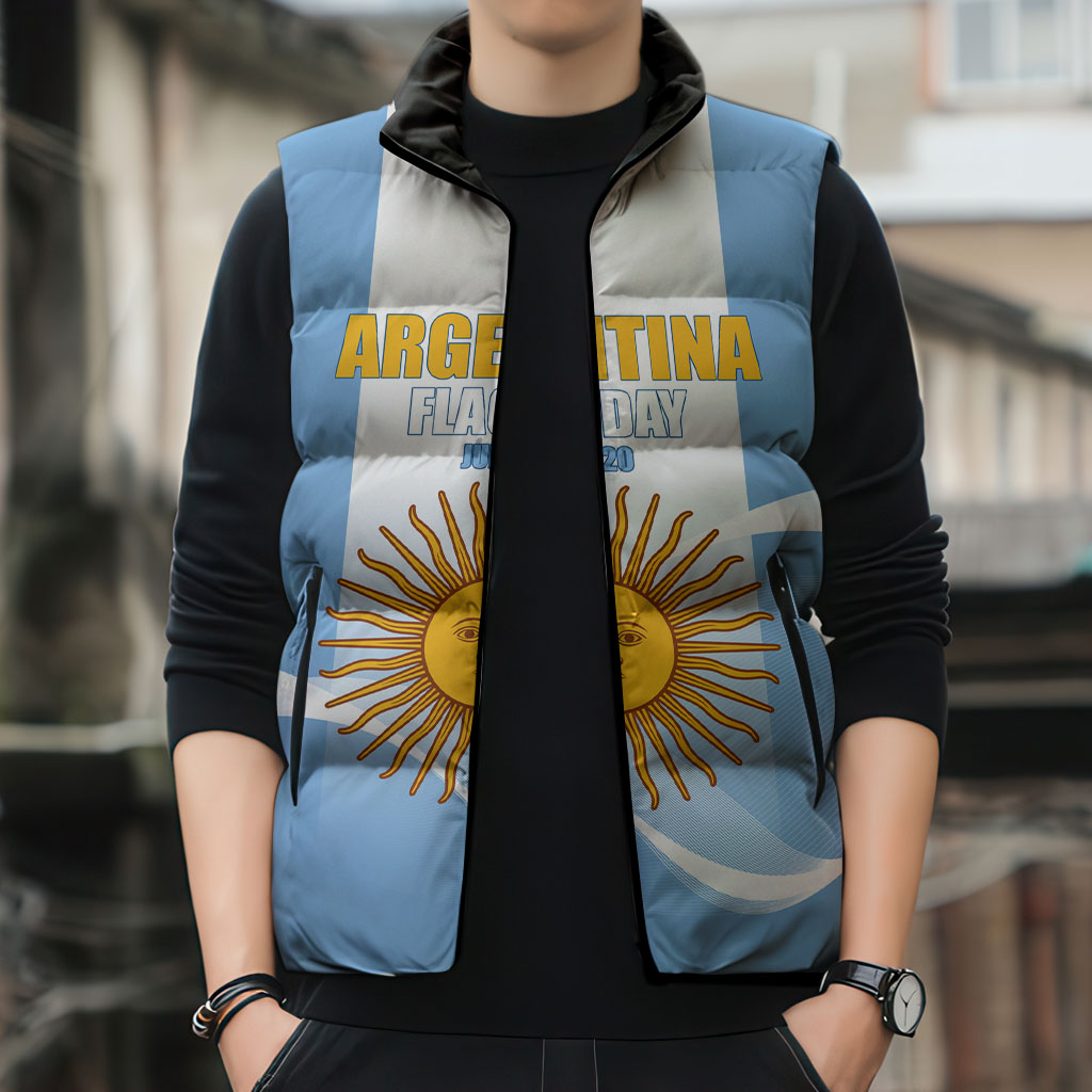 Personalized Argentina Flag Day Sleeveless Puffer Jacket Sun Of May Sol De Mayo - National Emblem Patriotism