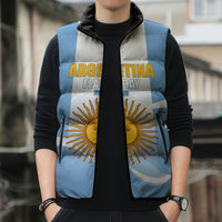Personalized Argentina Flag Day Sleeveless Puffer Jacket Sun Of May Sol De Mayo - National Emblem Patriotism