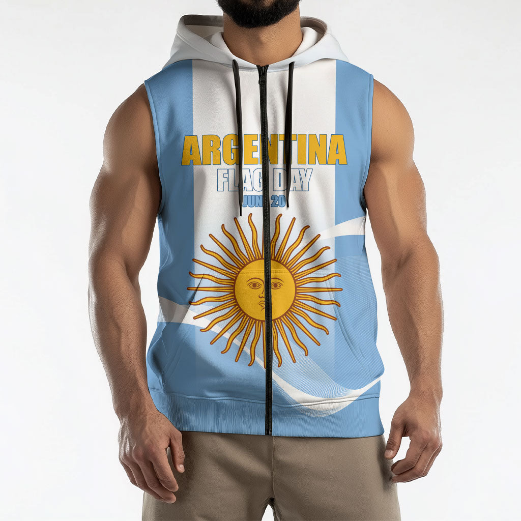 Personalized Argentina Flag Day Sleeveless Zip Hoodie Sun Of May Sol De Mayo - National Emblem Patriotism