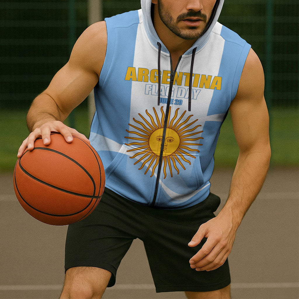 Personalized Argentina Flag Day Sleeveless Zip Hoodie Sun Of May Sol De Mayo - National Emblem Patriotism