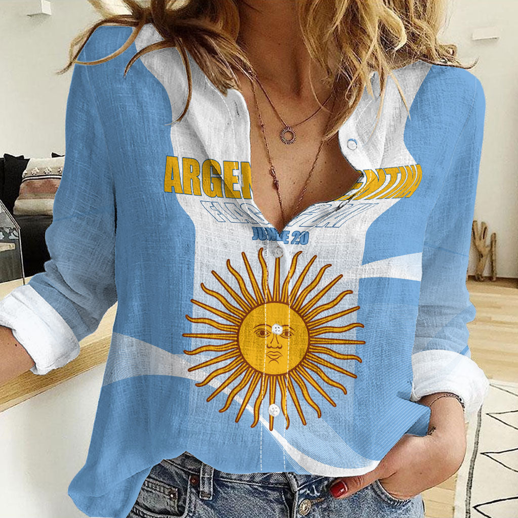 Personalized Argentina Flag Day Women Casual Shirt Sun Of May Sol De Mayo - National Emblem Patriotism