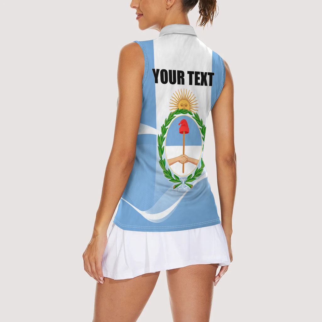 Personalized Argentina Flag Day Women Sleeveless Polo Shirt Sun Of May Sol De Mayo - National Emblem Patriotism