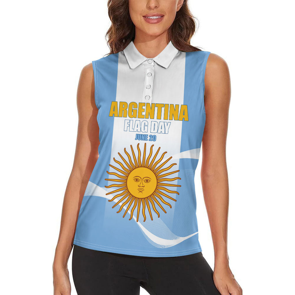 Personalized Argentina Flag Day Women Sleeveless Polo Shirt Sun Of May Sol De Mayo - National Emblem Patriotism