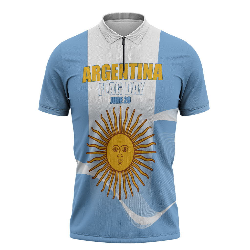 Personalized Argentina Flag Day Zipper Polo Shirt Sun Of May Sol De Mayo - National Emblem Patriotism