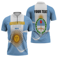 Personalized Argentina Flag Day Zipper Polo Shirt Sun Of May Sol De Mayo - National Emblem Patriotism