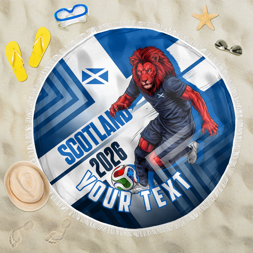 Personalized Scotland Football 2026 Beach Blanket Scottish Soccer Red Lion Mascot Saltire Cross