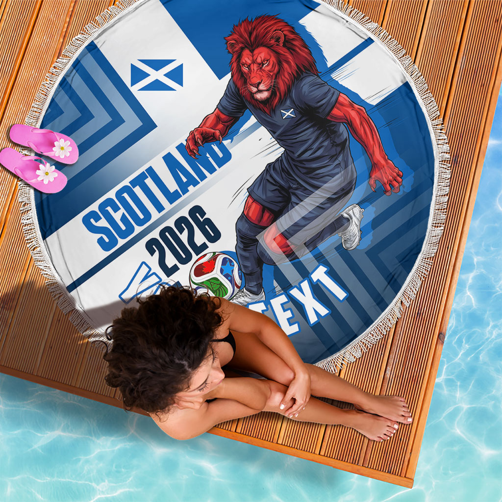 Personalized Scotland Football 2026 Beach Blanket Scottish Soccer Red Lion Mascot Saltire Cross