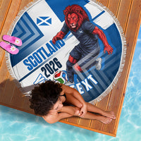 Personalized Scotland Football 2026 Beach Blanket Scottish Soccer Red Lion Mascot Saltire Cross