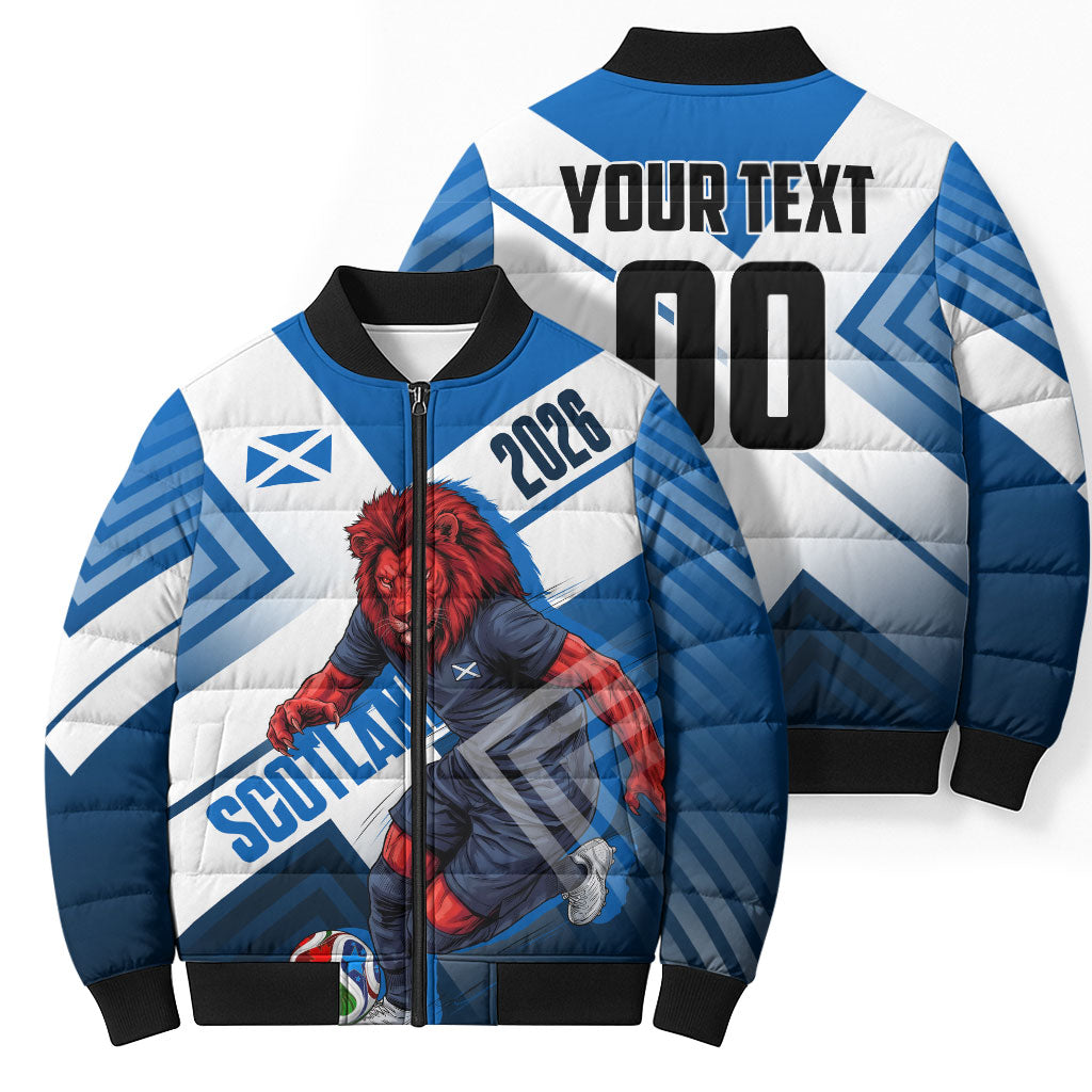 Personalized Scotland Football 2026 Bomber Puffer Jacket Scottish Soccer Red Lion Mascot Saltire Cross