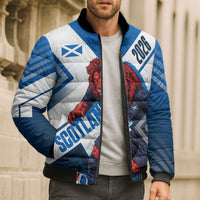 Personalized Scotland Football 2026 Bomber Puffer Jacket Scottish Soccer Red Lion Mascot Saltire Cross