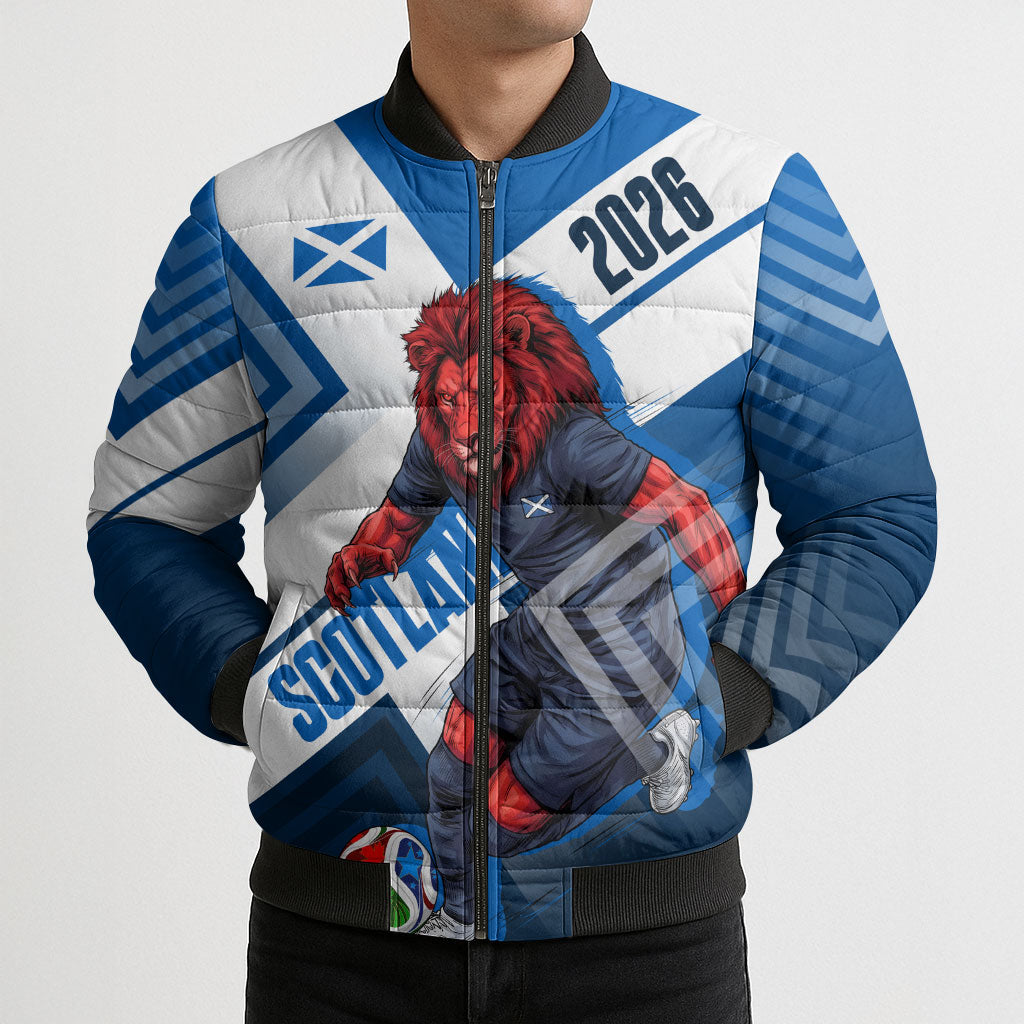 Personalized Scotland Football 2026 Bomber Puffer Jacket Scottish Soccer Red Lion Mascot Saltire Cross
